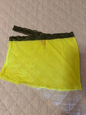 Jaded London Sheer Neon Yellow Lace-Trim Swim Skirt